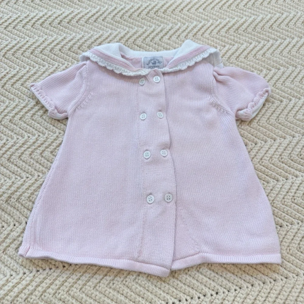 Hartstrings Sweater Baby‎ Girls 9 Mos Light Pink Cotton Button Up Preppy Y2K VTG